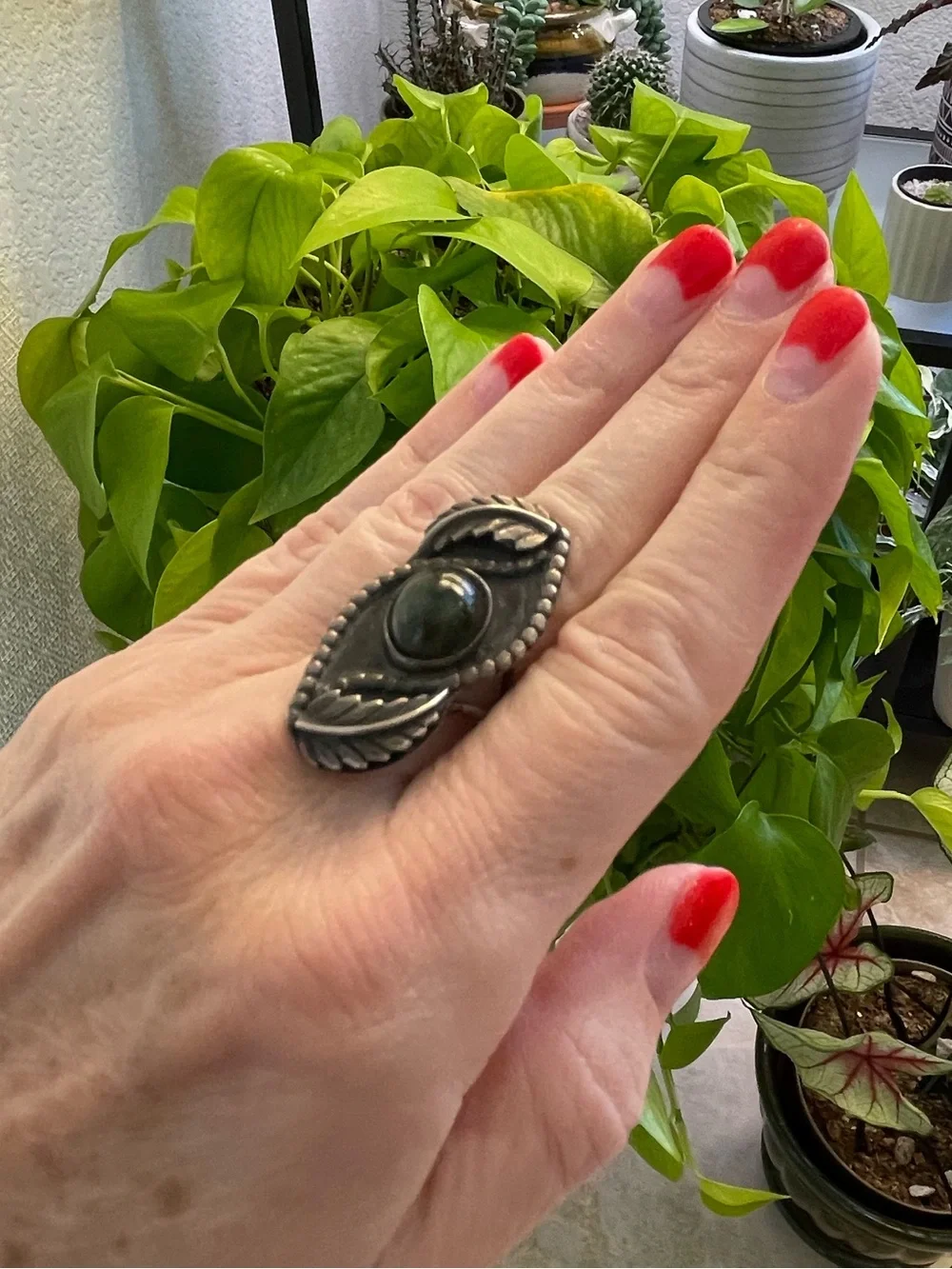 Large Vintage Estate Native Handmade Sterling Silver Statement Ring - Size 6.5